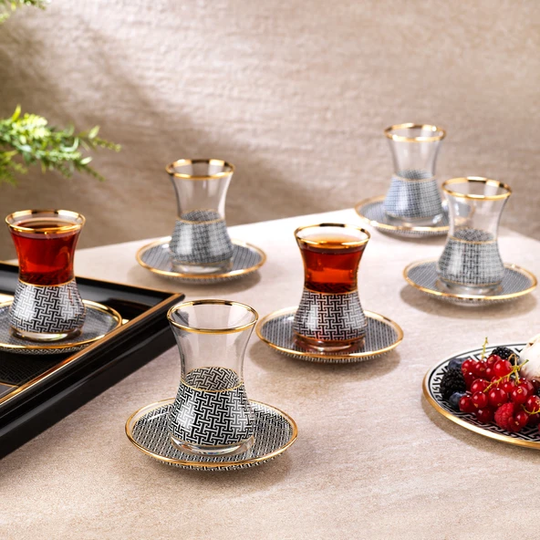 Schafer Tommy 6 lı Cam Çay Seti 12 Parça-Siyah - 5