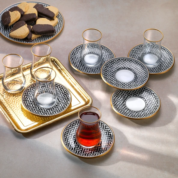 Schafer Tommy 6 lı Cam Çay Seti 12 Parça-Siyah - 2