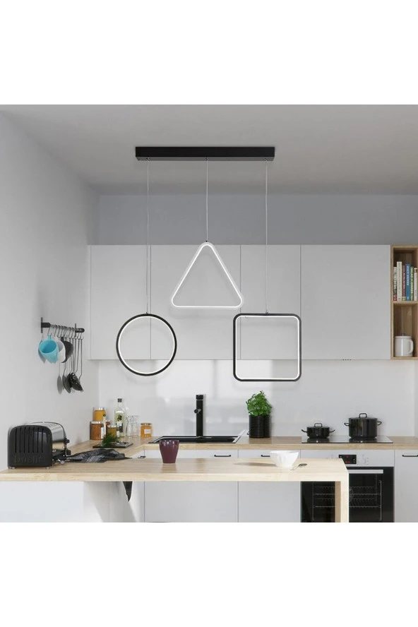 Voxlamp lighting solutions Eqilateral Samsung Ledli Üçgen Kare Çember Sarkıt Avize 35-35-35cm