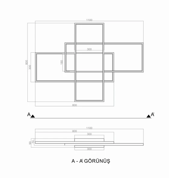 Oblong Keskin Köşe Plafonyer Led Avize 110 x 80 Cm - Resim 5