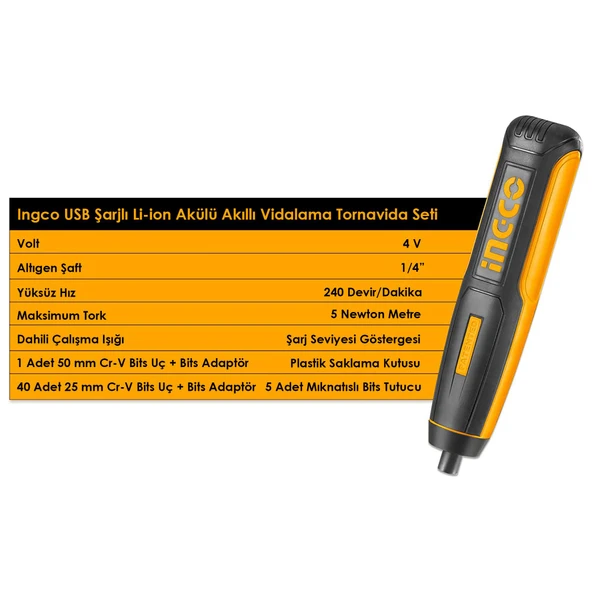 Ingco Usb Şarjlı Li-ion Akülü Akıllı Vidalama Tornavida Seti - 4