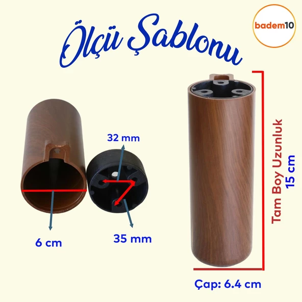 Kapsül Ayak Mobilya Yükseltici Kanepe TV Ünitesi Koltuk Ayağı Baza Ayakları Kübik Ceviz 15 cm - Resim 2