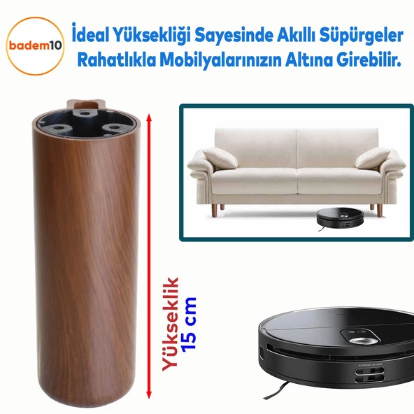 Kapsül Ayak Mobilya Yükseltici Kanepe TV Ünitesi Koltuk Ayağı Baza Ayakları Kübik Ceviz 15 cm - Resim 4