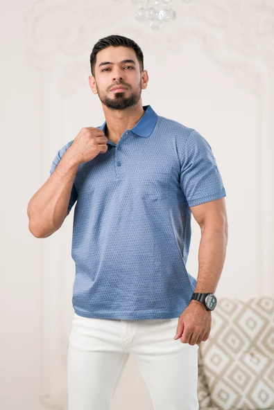 Woolen World Yakalı Ve Cepli Desenli Erkek Regular Fit Klasik T-shirt - Resim 7