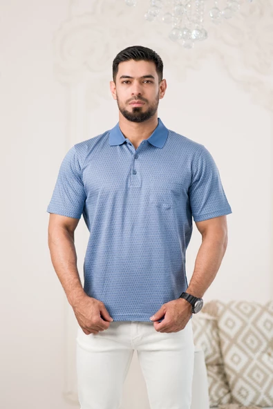 Woolen World Yakalı Ve Cepli Desenli Erkek Regular Fit Klasik T-shirt - Resim 6