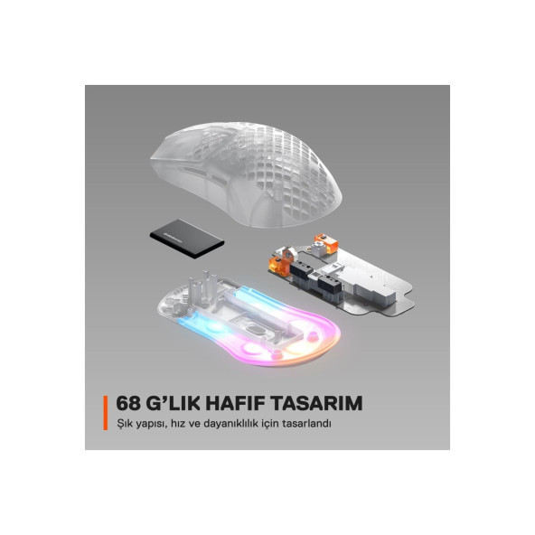 SteelSeries Aerox 3 RGB Ghost Edition Şarjlı Optik Kablosuz Oyuncu Mouse - 3