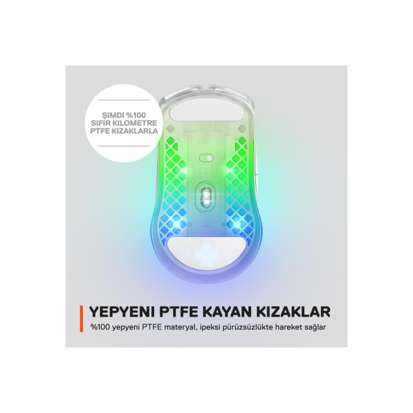 SteelSeries Aerox 3 RGB Ghost Edition Şarjlı Optik Kablosuz Oyuncu Mouse - 5