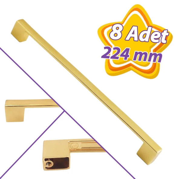 8 Adet Marmara Kulp 224 mm Altın Mutfak Kulpu Çekmece Dolap Kapak Kulbu Metal  Mobilya Dolabı Kulpları