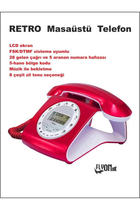 RETRO  Masaüstü  Telefon  12-haneli LCD Ekran Pulse ve Tone Arama Modu Uyumlu Kablolu Telefon