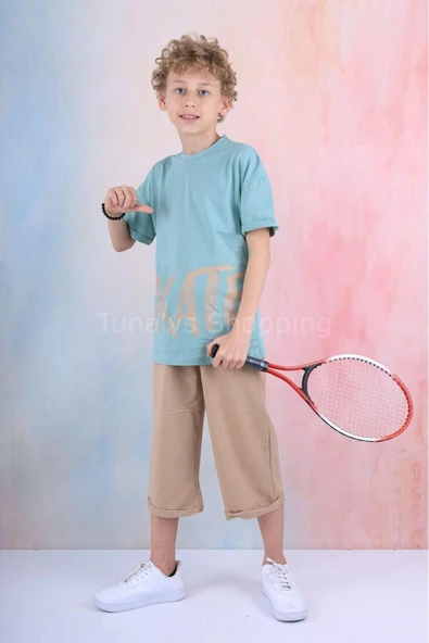 OVERSİZE T-SHİRT SKATE BASKILI  ERKEK ÇOCUK KAPRİLİ %100 PAMUK TAKIM (2yErLsBJZF) - 3