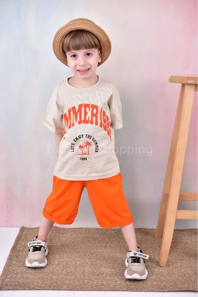 Erkek Çocuk Kapri Oversize T-shirt Takım %100Pamuk (GemxV40nrK) - 7