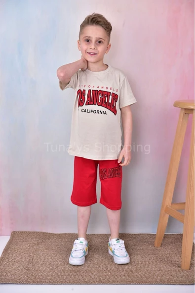 Erkek Çocuk  Los Angeles Baskılı Şortlu T-shirt Takım %100 Pamuklu Kompak Kumaş (y8qH66k9QF) - 8