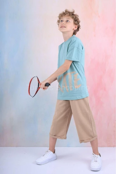 OVERSİZE T-SHİRT SKATE BASKILI  ERKEK ÇOCUK KAPRİLİ %100 PAMUK TAKIM (2yErLsBJZF) - 8