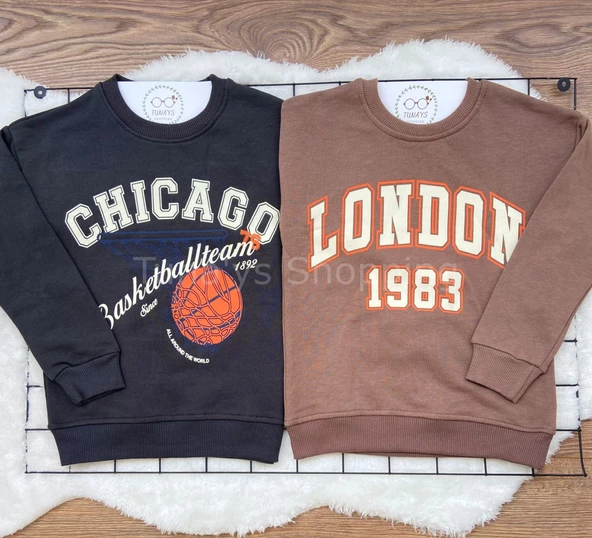 Oversize 2'li Sweatshirt London+Chıcago Baskılı (Siyah CHICAGO Kahve LONDON) (0hqdIQK0oZ37G) - 3