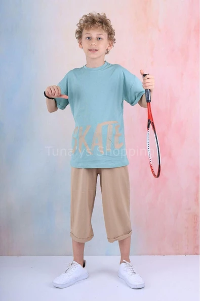 OVERSİZE T-SHİRT SKATE BASKILI  ERKEK ÇOCUK KAPRİLİ %100 PAMUK TAKIM (2yErLsBJZF) - 7