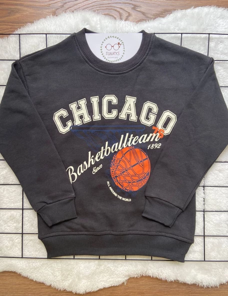 CHICAGO Baskılı Çocuk Oversize Sweatshirt (vIpnzArJbTxxZ) - 2