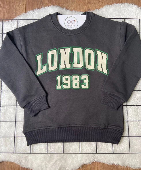 London Baskılı Çocuk Oversize Sweatshirt (Dhb9QCy9COvKv) - 4