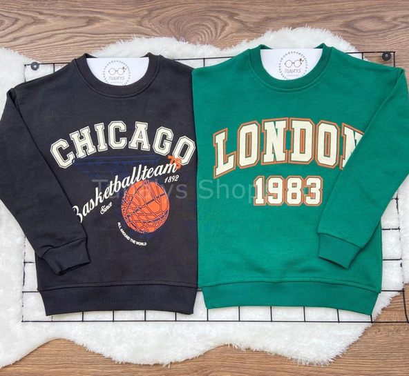Oversize 2'li Sweatshirt London+Chıcago Baskılı (Füme CHİCAGO Yeşil LONDON) (jIg1fgFgKGqVN) - 6