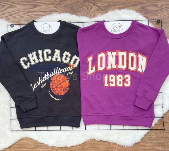 Oversize 2'li Sweatshirt London+Chıcago Baskılı (Füme CHİCAGO Mor LONDON) (y4bBTSyP4U12w) - 8
