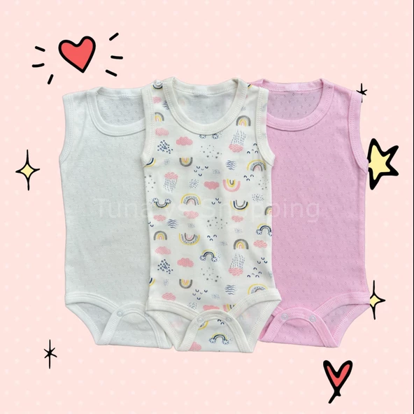 %100 PAMUKLU BEBEK ÇITÇITLI BODY ZIBIN 3'LÜ SET - PEMBE BEYAZ PEMBE BULUT (cIb7Lu3JrMjsz) - 3