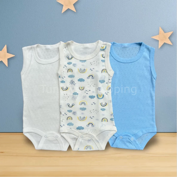 %100 PAMUKLU BEBEK ÇITÇITLI BODY ZIBIN 3'LÜ SET - BEYAZ MAVİ BULUT TURKUAZ (cHDIzM6RJea1V) - 6