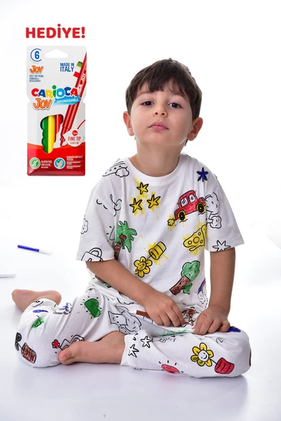 Unisex Boya Kalemi Hediyeli Boyanabilir Pijama Takımı ( Her Yıkama da Yeni Bir Başlangıç ) (0IVVTEcfnqKBq) - 4