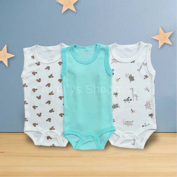 %100 PAMUKLU BEBEK ÇITÇITLI BODY ZIBIN 3'LÜ SET - MİKİ KAFA TURKUAZ FİLLİ ZURAFA (GeNUbIhT0j0mQ) - 10