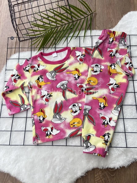 %100 Pamuk Penye Kumaş Bebek Çocuk Pijama Takım - PEMBE PİJAMA TAKIMI BAKS BANNY (4fhcwzWThPDON) - 9