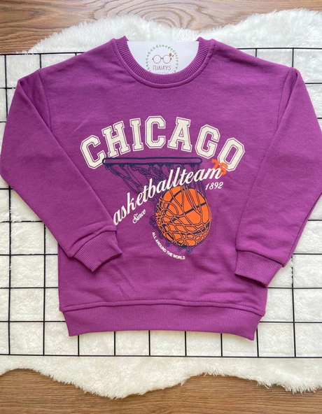 CHICAGO Baskılı Çocuk Oversize Sweatshirt (umNQqnNiaEGOy)