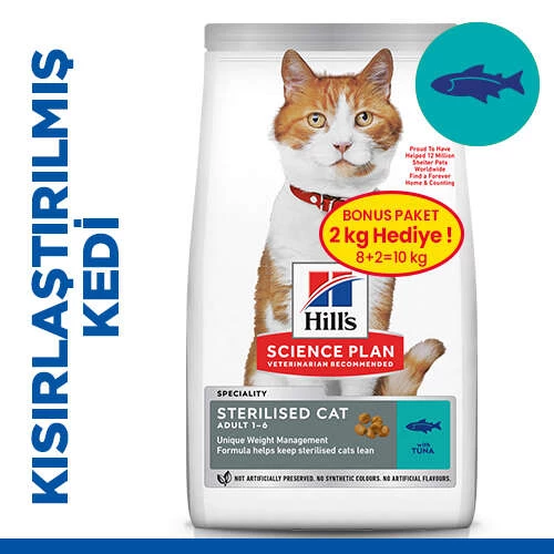 Hills Sterilised Ton Balıklı Kısırlaştırılmış Kedi Maması 8Kg ve 2Kg Bonus Paket