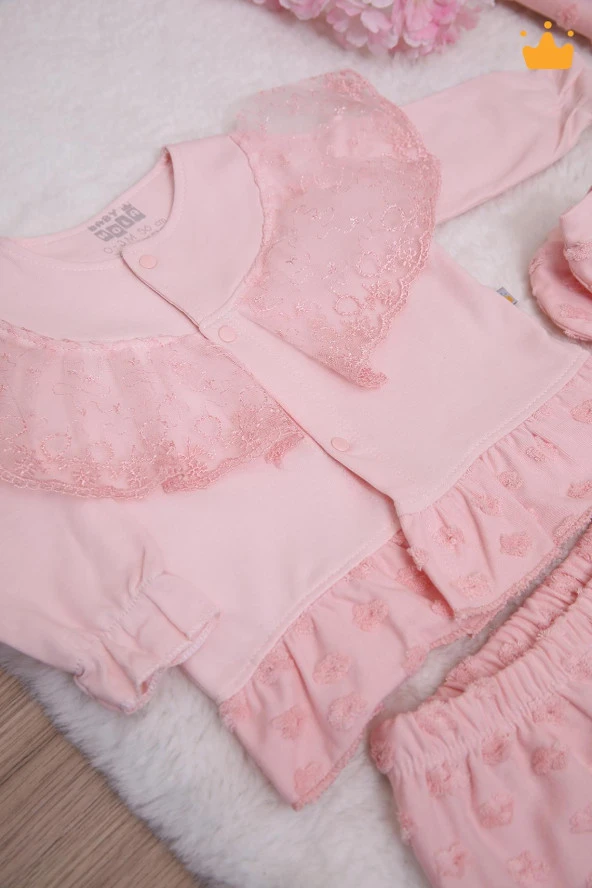 Babyhola Fırfırlı Dantelli Kız Bebek Yenidoğan 8'li Zıbın Seti 0-3 Ay Hediyelik Hastane Çıkışı Yavruağzı 5025 - 2