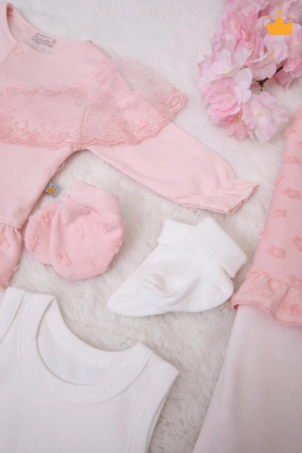 Babyhola Fırfırlı Dantelli Kız Bebek Yenidoğan 8'li Zıbın Seti 0-3 Ay Hediyelik Hastane Çıkışı Yavruağzı 5025 - 7
