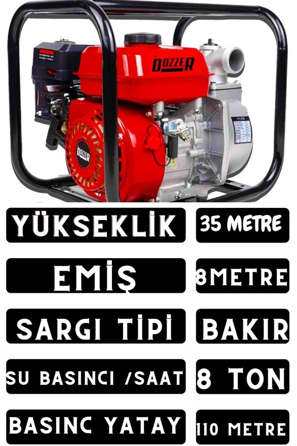 Alman Yüksek Basınc 2 Inc Yakıt Cimrisi 7,5 Hp Benzinli Su Motoru 35 Metre Dik Basınç - 2