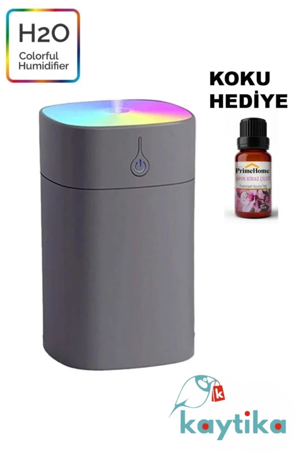 Kaytika H2o Humidifier Ultrasonik Oda ve Araç Hava Nemlendirici Buhar Makinesi Gri 400 ml + Koku