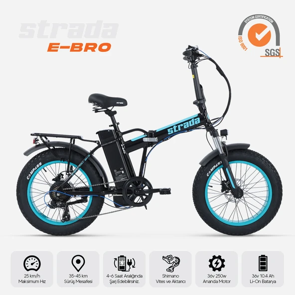 Strada Cycles E-Bro Hidrolik Disk Fat Bike Katlanabilir 20 Jant Elektrikli Bisiklet