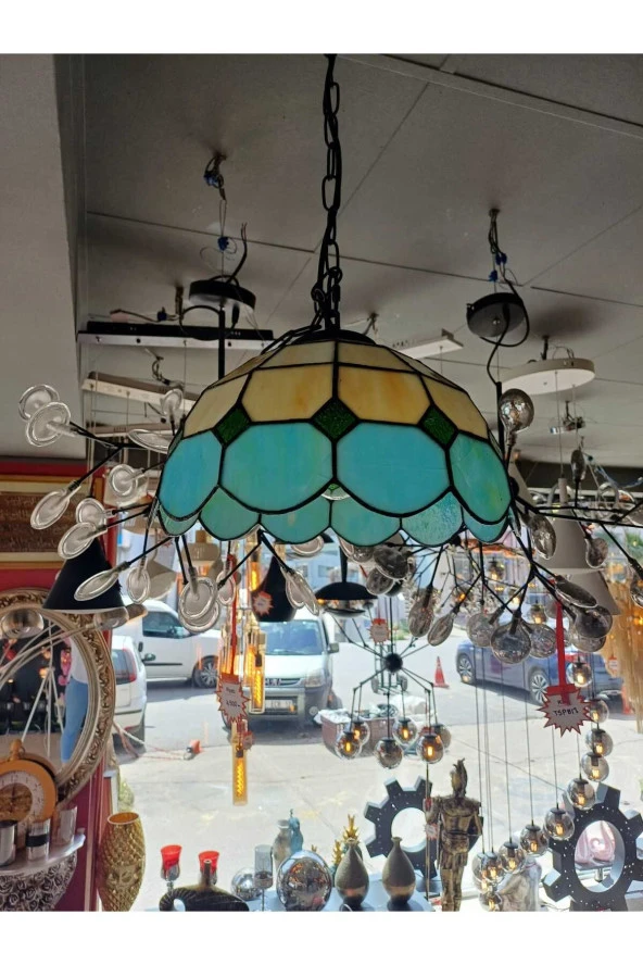 Yüceeller Vitray Ayarlanabilir Sarkıt Avize Yeşil 30cm (12")