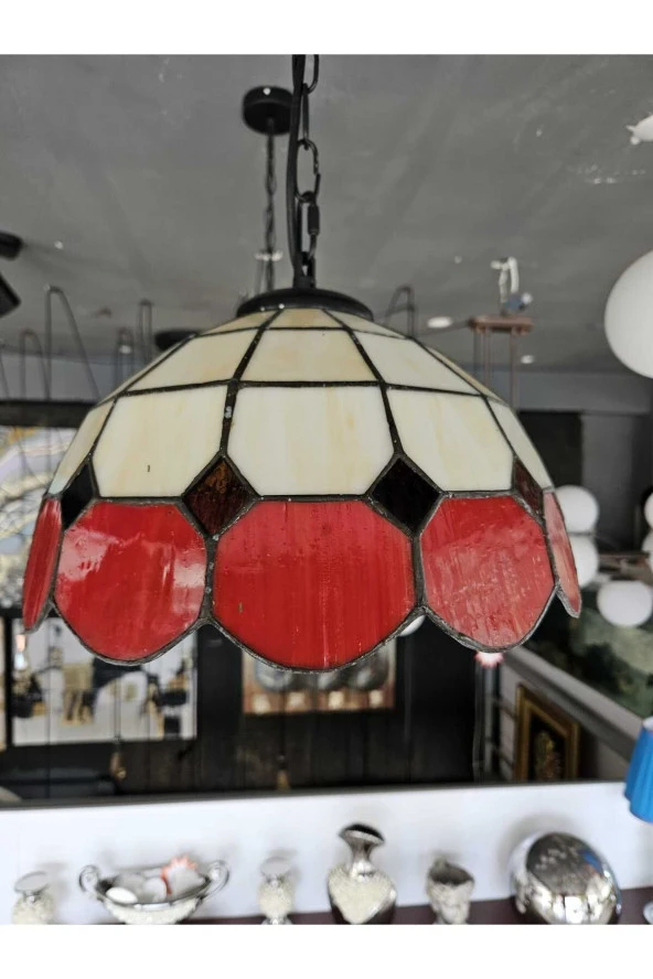 Yüceeller Vitray Ayarlanabilir Sarkıt Avize Kırmızı 30cm (12")