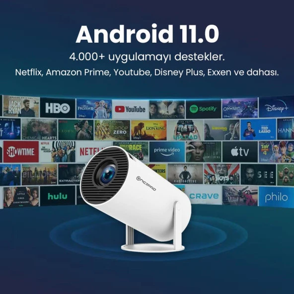 NPO FullHD Android11 BT5.0 Wifi5 120ANSI Lümen IOS/Android Taşınabilir Akıllı LED Projeksiyon HY300 PLUS - 7