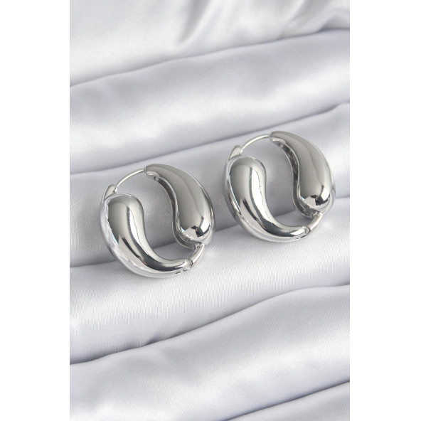 ZÜHRE 316L Çelik Gümüş Renk Halka Damla Model Kadın Küpe