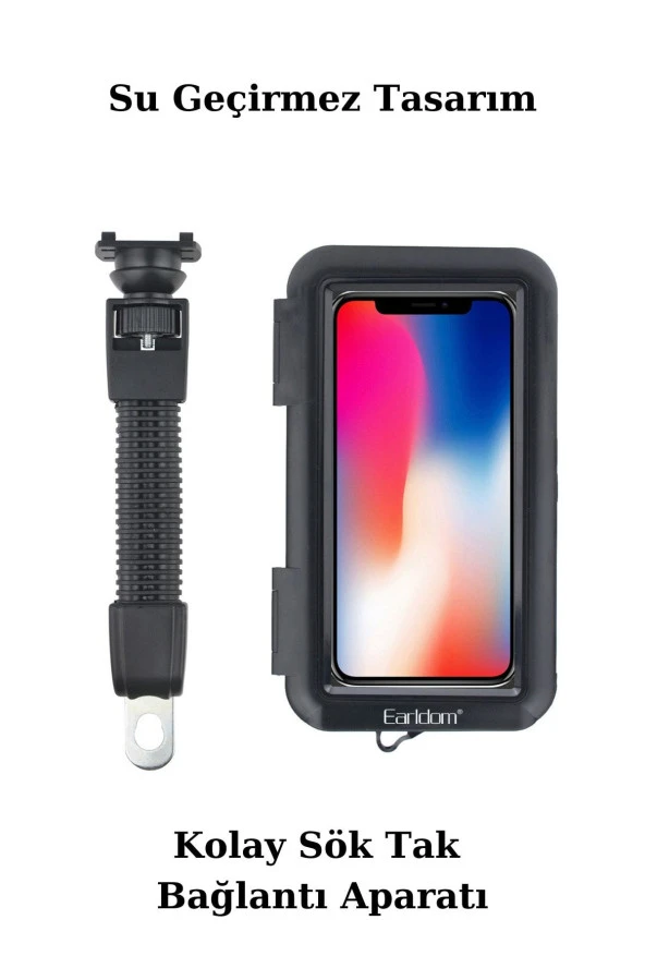 Motosiklet Gidon ve Bisiklet Aynasına Takılan Fuchsia Siyah Telefon Tutucusu - Resim 4