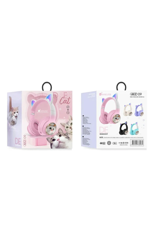 Kedi Tüylü Işıklı Kedili Mikrofonlu Bluetoothlu Kulaklık SD Aux Girişli KEDİ kulaklık Kablosuz - 6