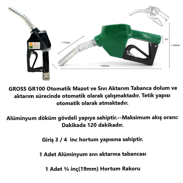 Gross Alüminyum 3/4 Uyumlu Otomatik Mazot Aktarma Tabanca - 2