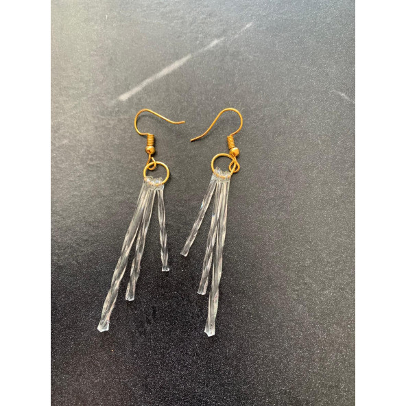 Şeffaf Renkli Gece Yeşil Neon Olan Parlak Üçlü Çubuk Şekilli Küpe Epoksi El Yapımı Hediyelik - Resim 2