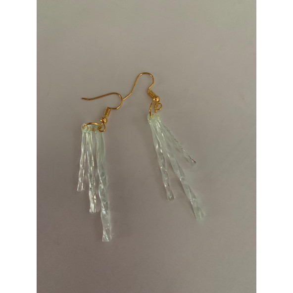 Şeffaf Renkli Gece Yeşil Neon Olan Parlak Üçlü Çubuk Şekilli Küpe Epoksi El Yapımı Hediyelik - Resim 3