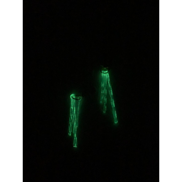 Şeffaf Renkli Gece Yeşil Neon Olan Parlak Üçlü Çubuk Şekilli Küpe Epoksi El Yapımı Hediyelik - Resim 4