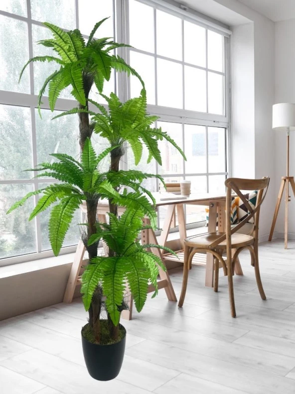 Nettenevime Yapay Ağaç Sıkas Palmiye Açık Yeşil 4Katlı 72Yaprak 150cm Salon Çiçeği Yapay Çiçek - Resim 3