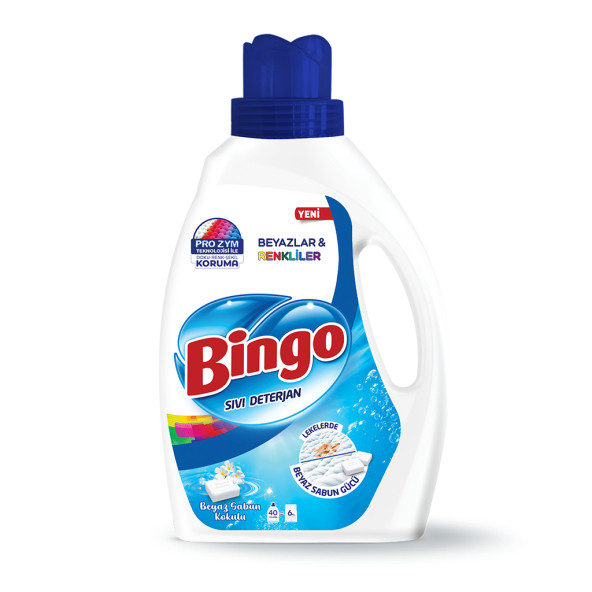 Bingo Sıvı Çamaşır Deterjanı Beyaz Sabun Renkliler Beyazlar 2600 ml 40 Yıkama