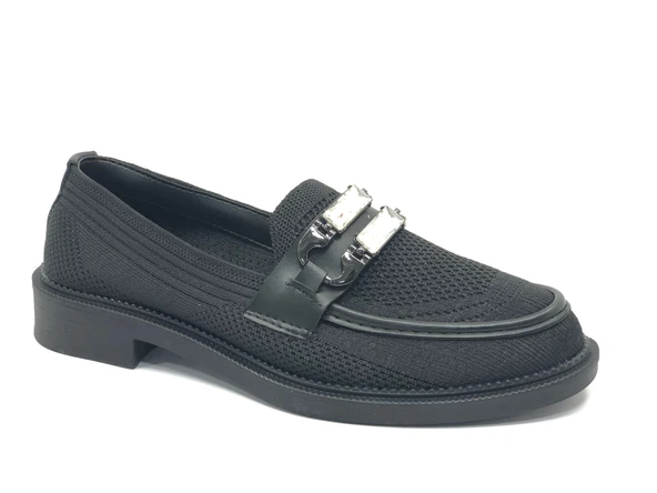 Feles Taş Toka Detaylı Triko Loafer Kadın Babet Ayakkabı - 7