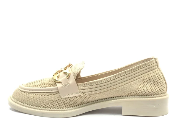 Feles Taş Toka Detaylı Triko Loafer Kadın Babet Ayakkabı - Resim 3