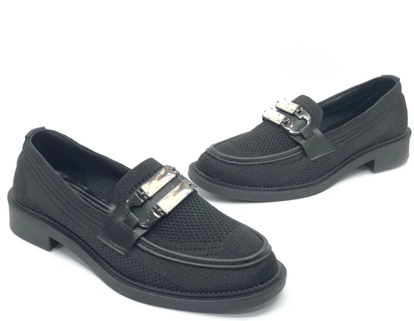 Feles Taş Toka Detaylı Triko Loafer Kadın Babet Ayakkabı - Resim 6